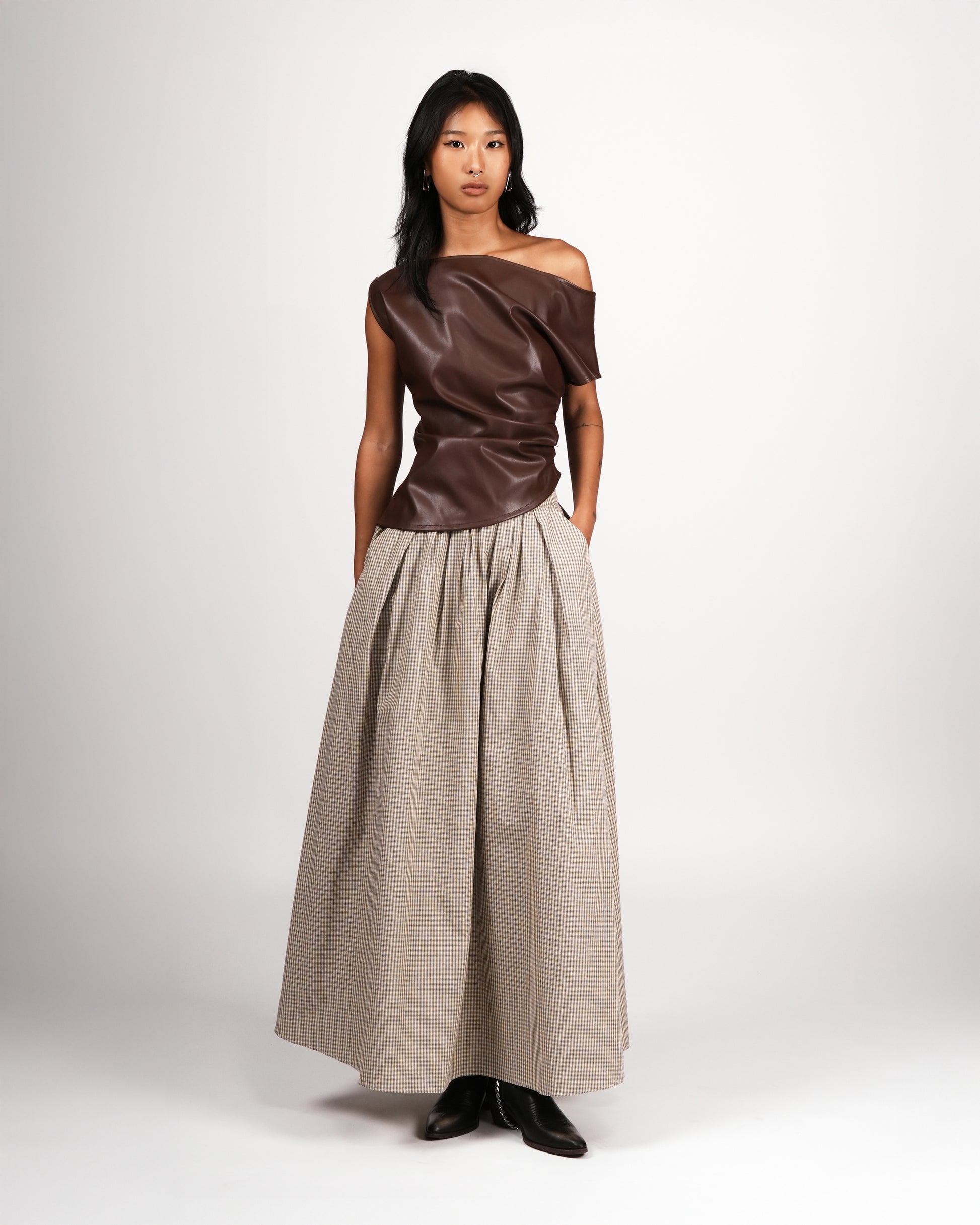 Gingham Flare Maxi Skirt