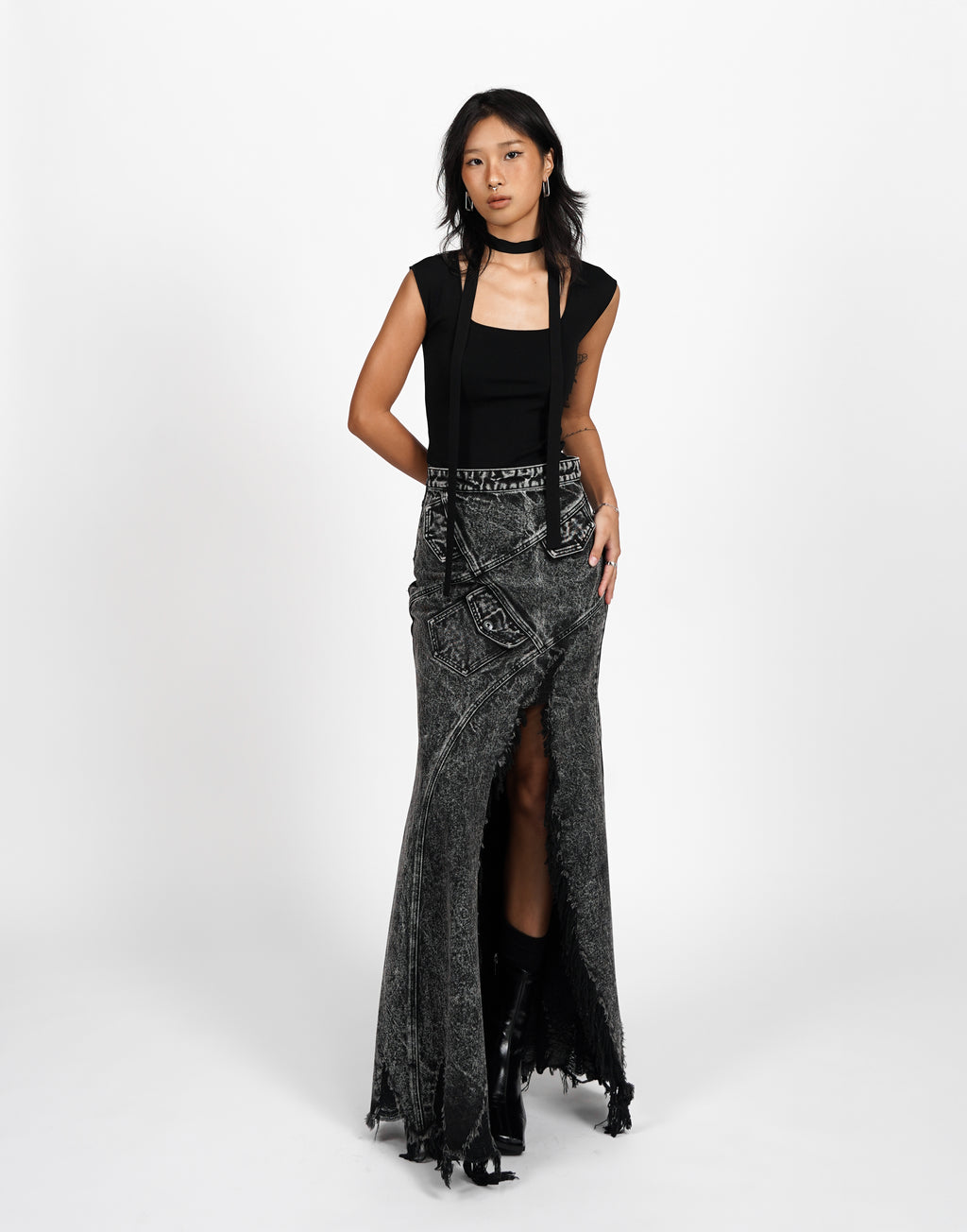 Washed Denim Mermaid Skirt