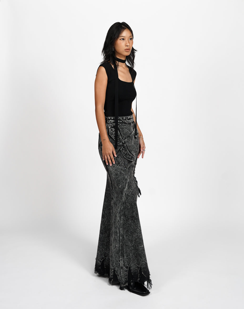 Washed Denim Mermaid Skirt