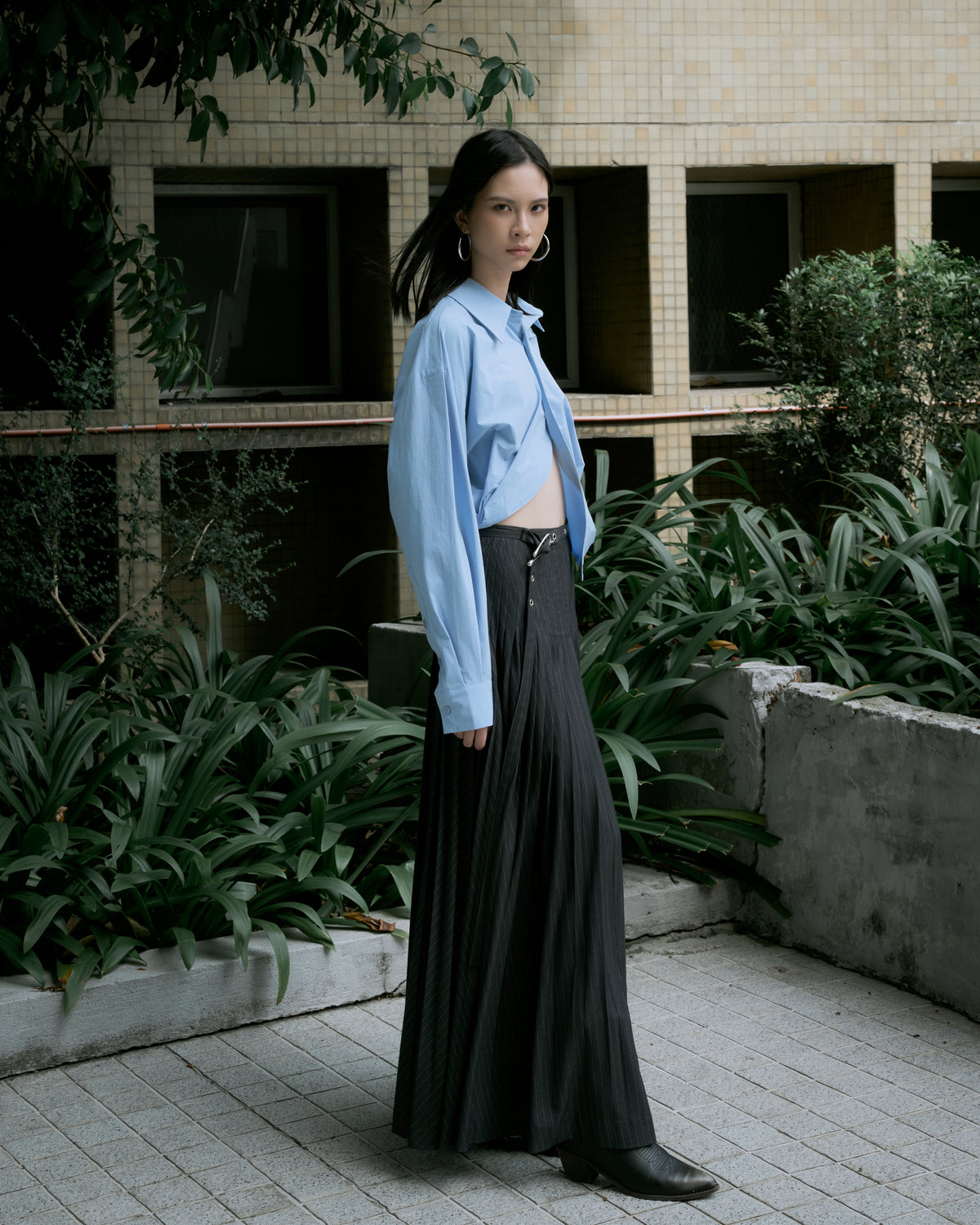 Asymmetric Pleated Long Midi Skirt