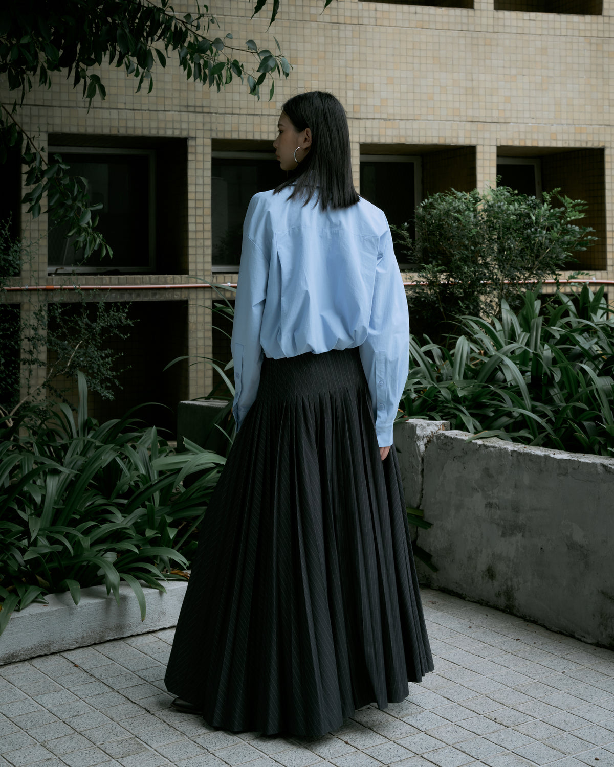Asymmetric Pleated Long Midi Skirt