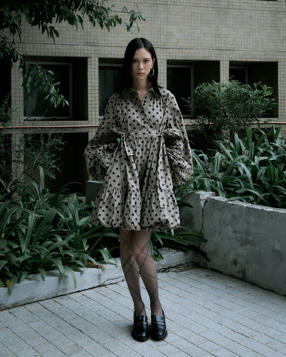 Polka Dot Tiered Shirt Dress