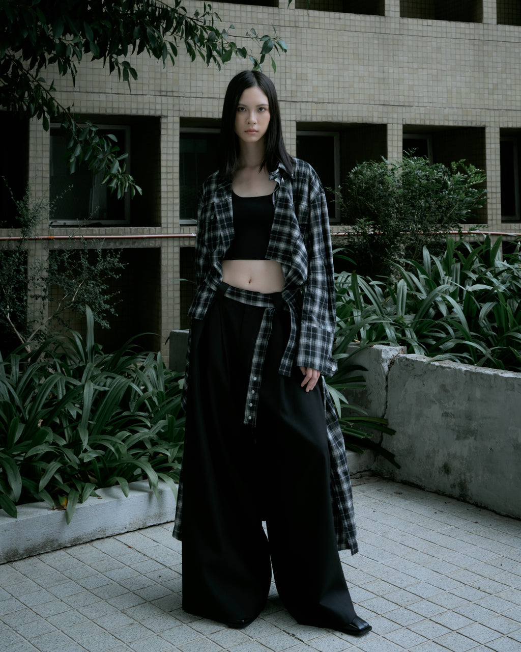 Asymmetric Tie Plaid Shirt Dress