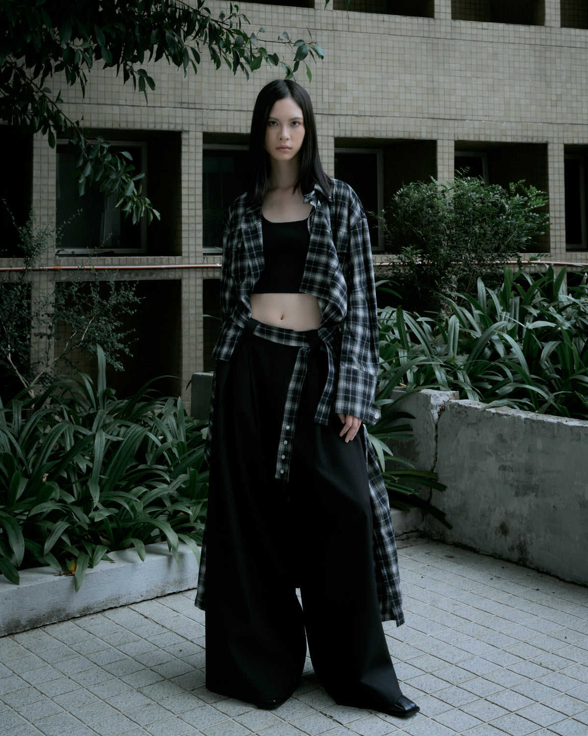 Asymmetric Tie Plaid Shirt Dress
