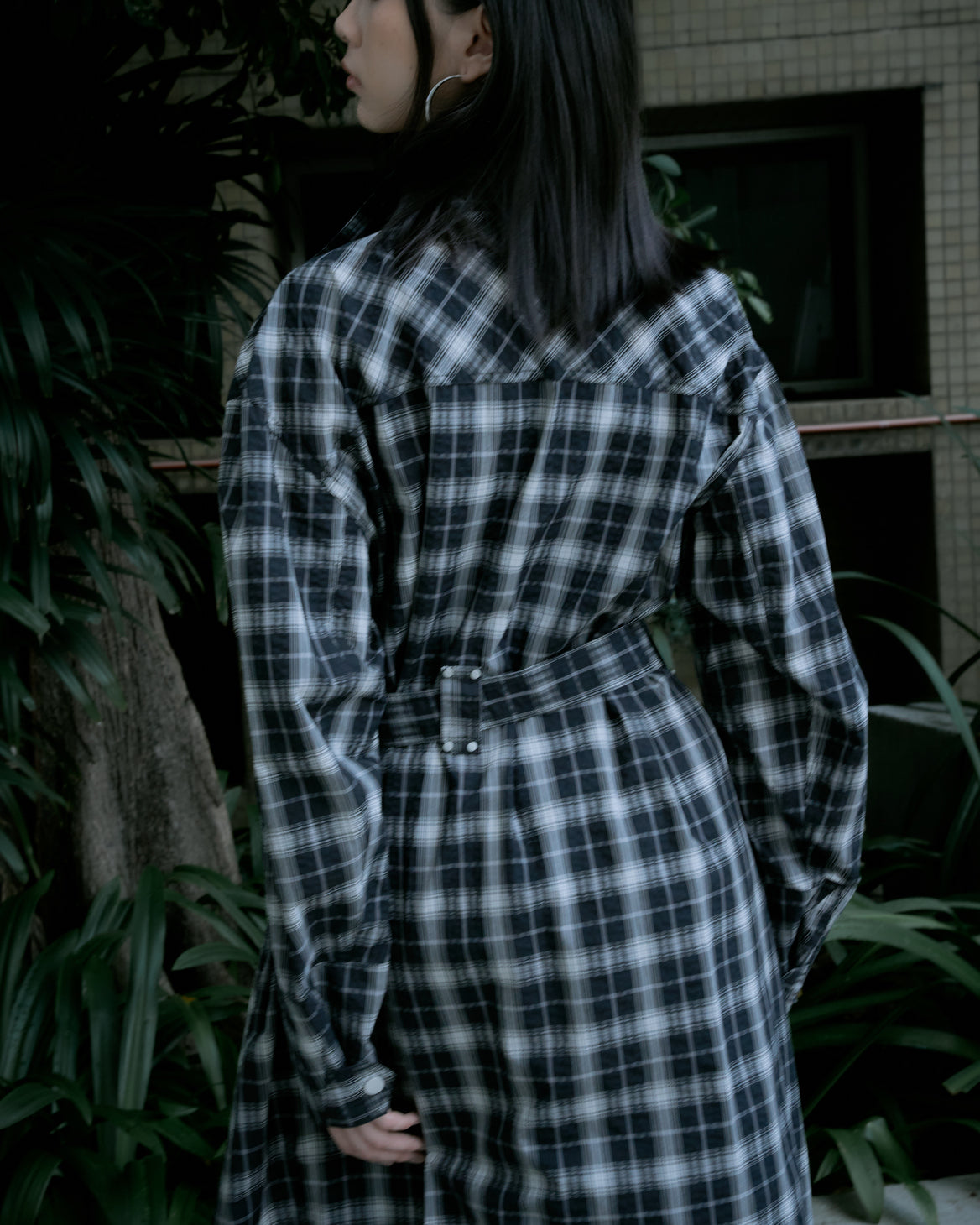 Asymmetric Tie Plaid Shirt Dress