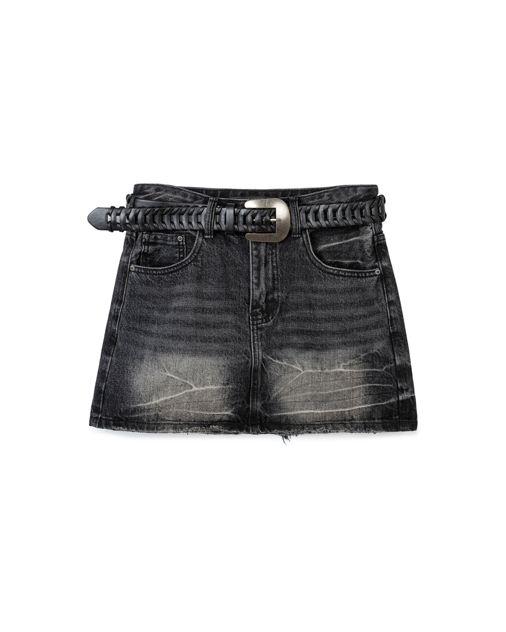 Denim Gradient Belted Mini Skirt