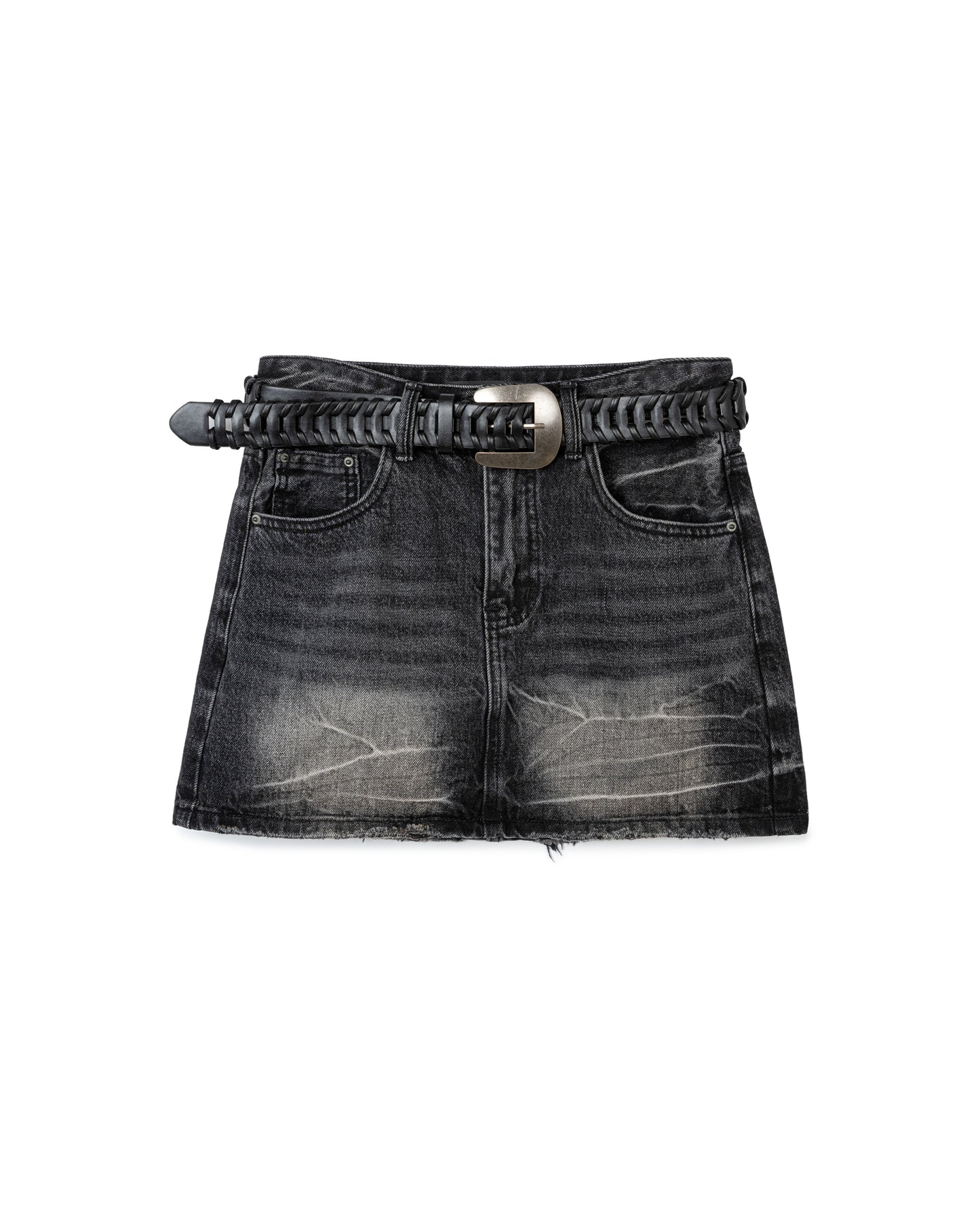 Denim Gradient Belted Mini Skirt