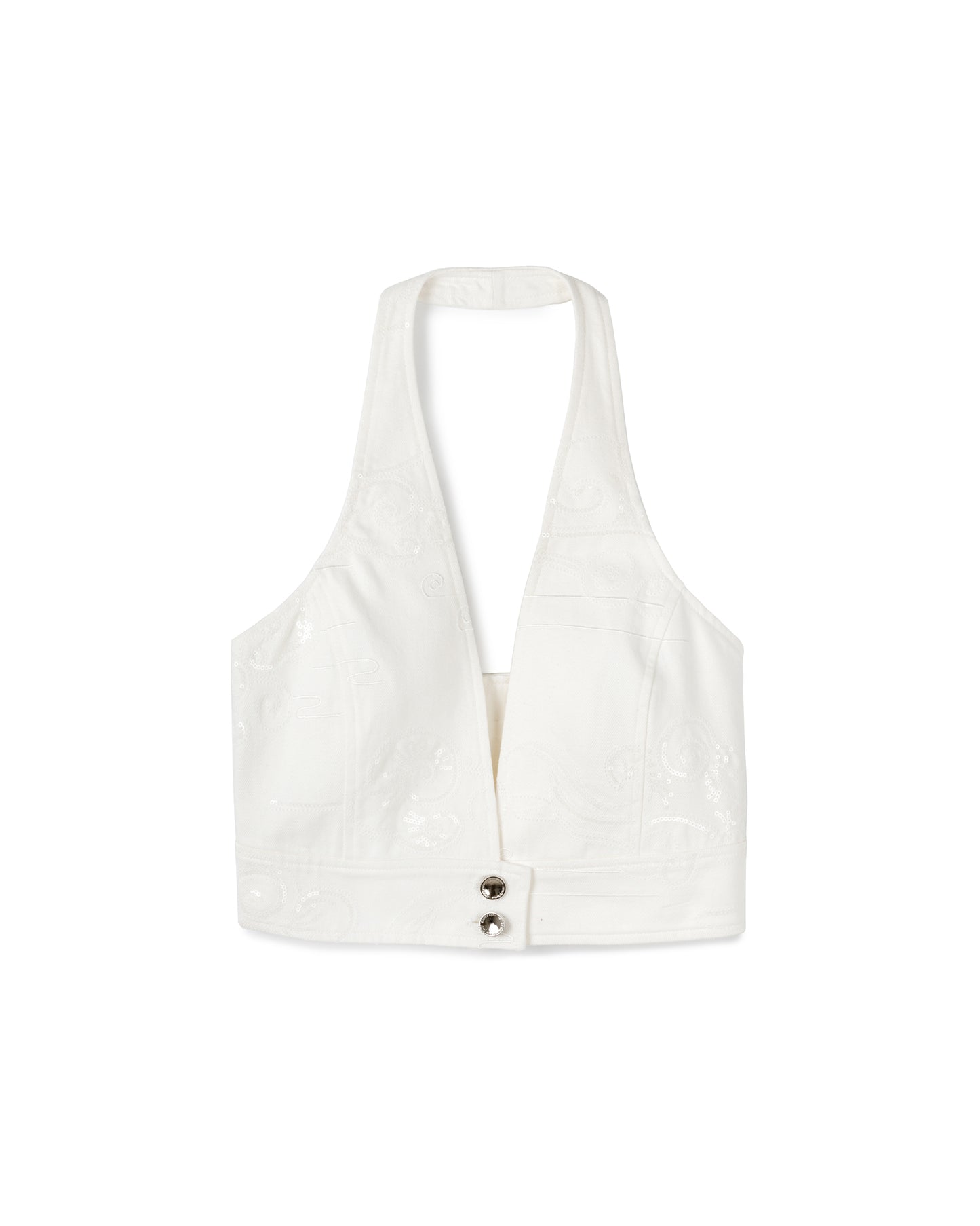 Embroidered Textured Halter Top