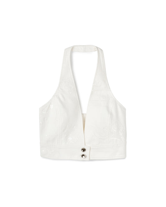 Embroidered Textured Halter Top