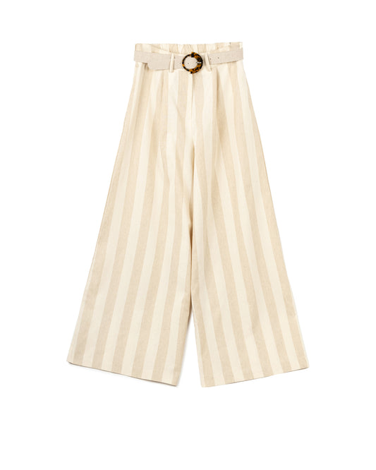 Stripe Long Pants with Belt