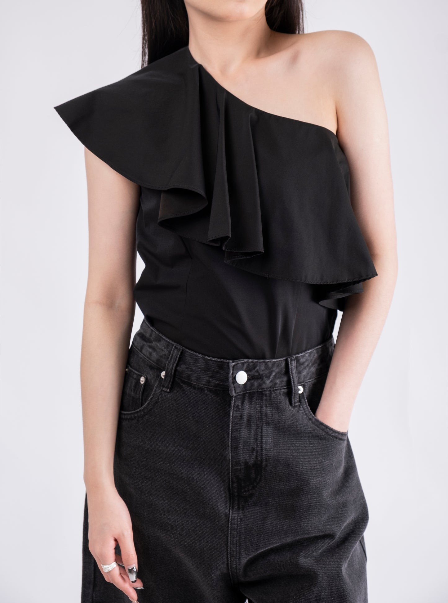 Slanted Off Shoulder Ruffle Top