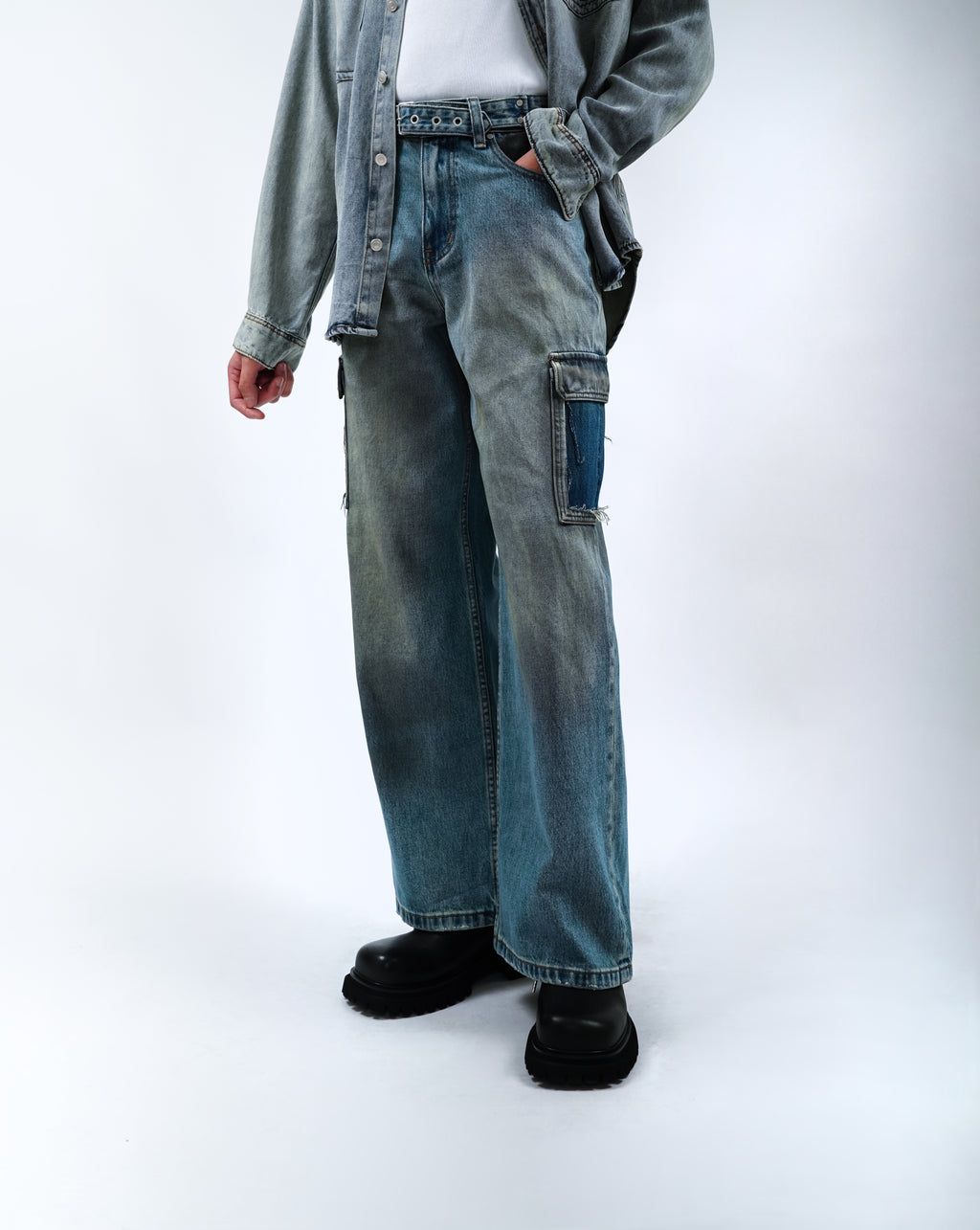 Unisex Vintage Denim Pants With Big Pocket