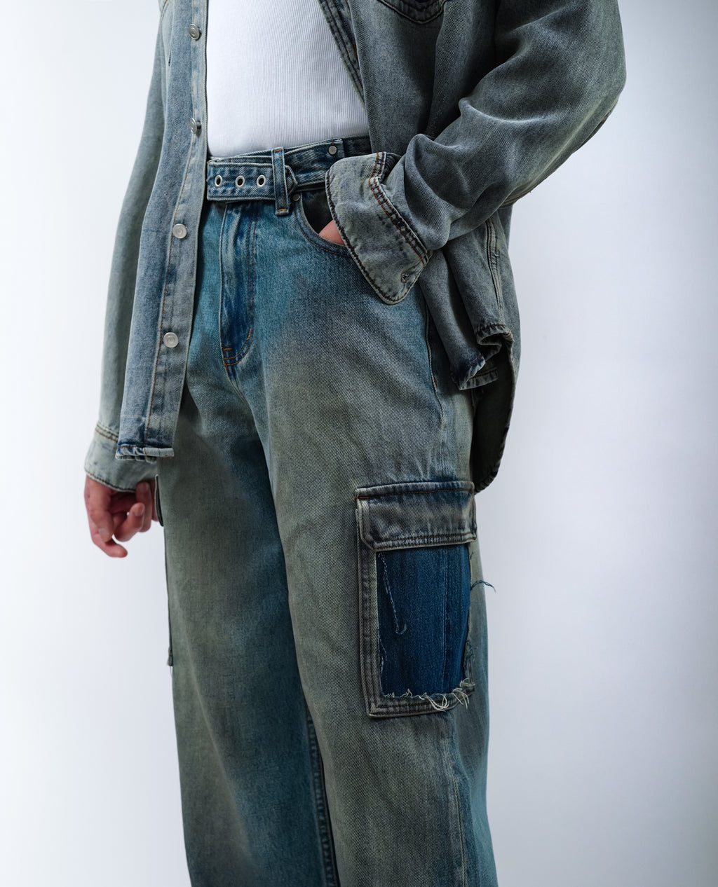 Unisex Vintage Denim Pants With Big Pocket