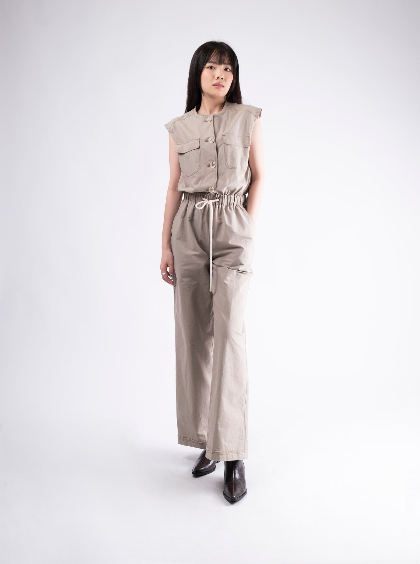 Sleeveless Jumpsuit with Elastic Waist