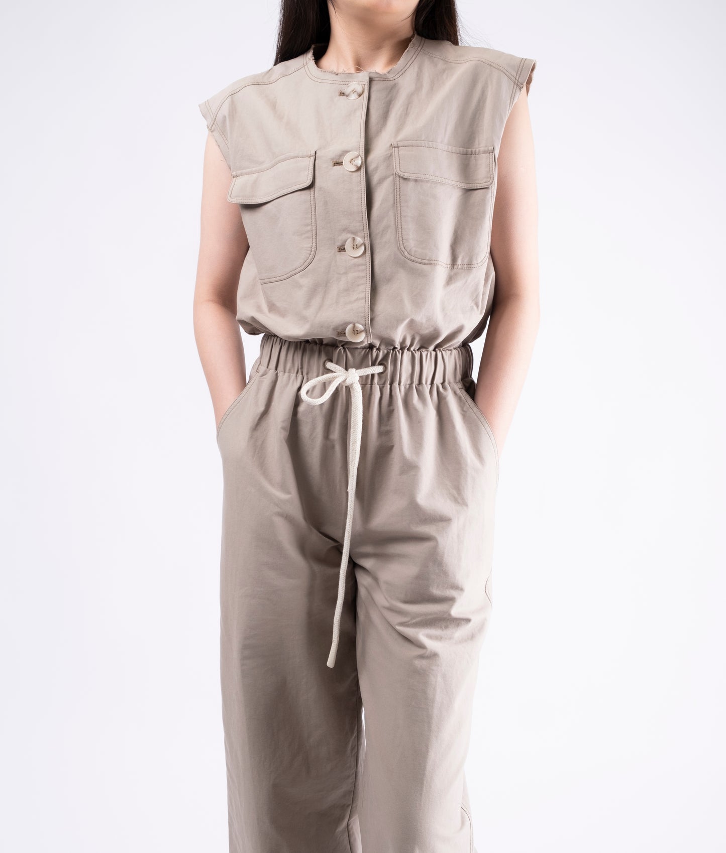 Sleeveless Jumpsuit with Elastic Waist