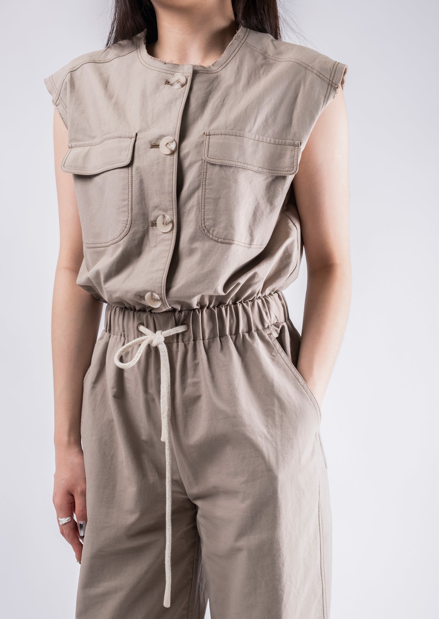 Sleeveless Jumpsuit with Elastic Waist