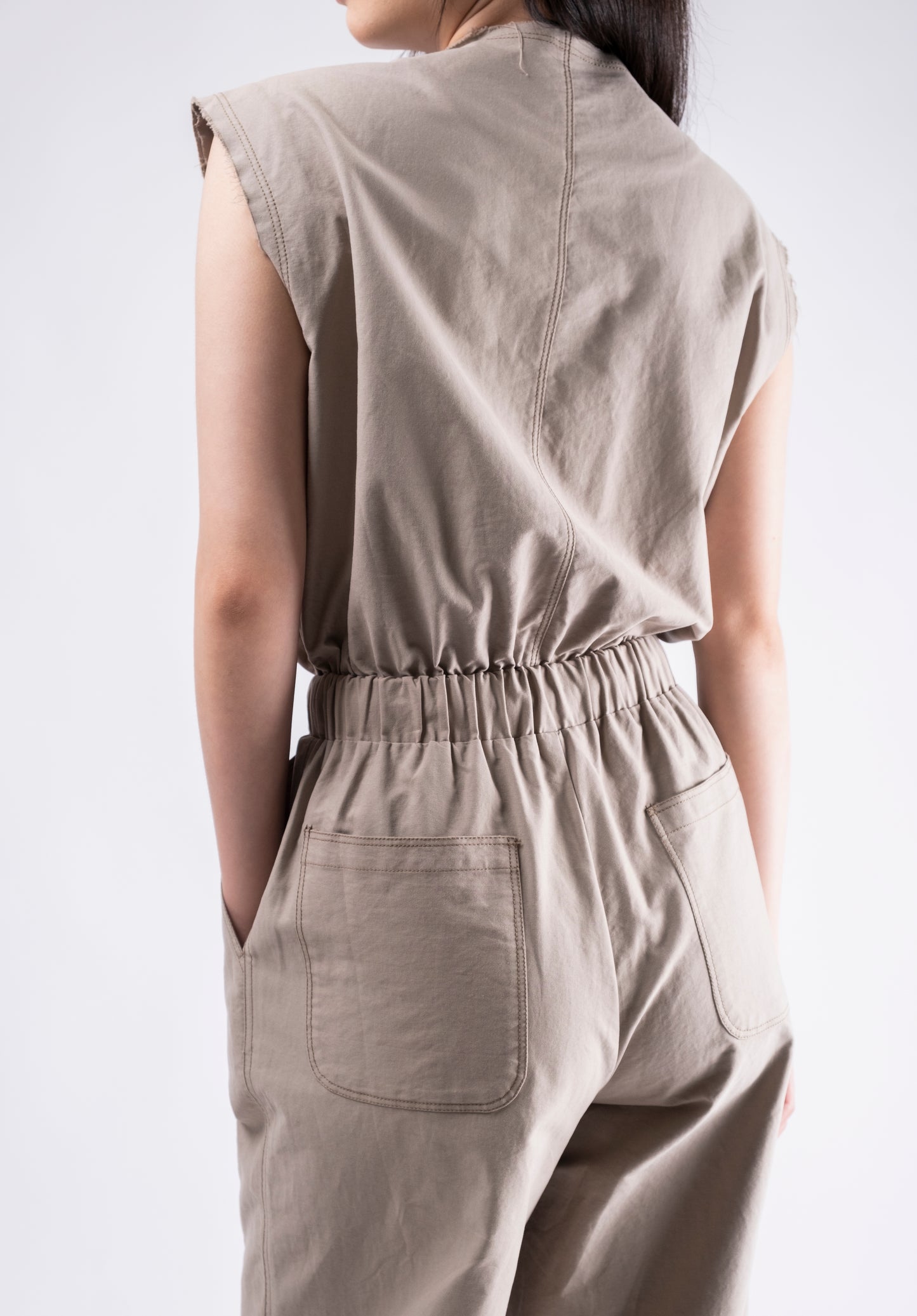 Sleeveless Jumpsuit with Elastic Waist