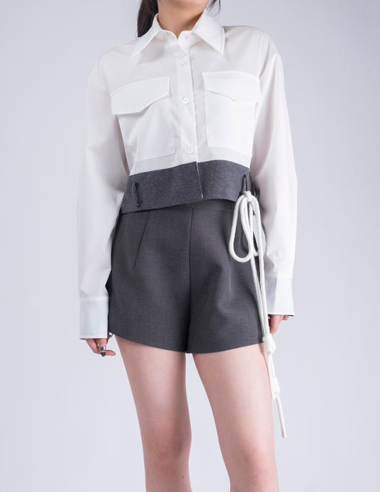 Monochrome Panelled Crop Blouse