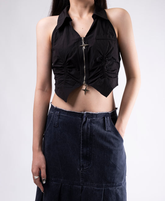 Collared Sleeveless Crop Top