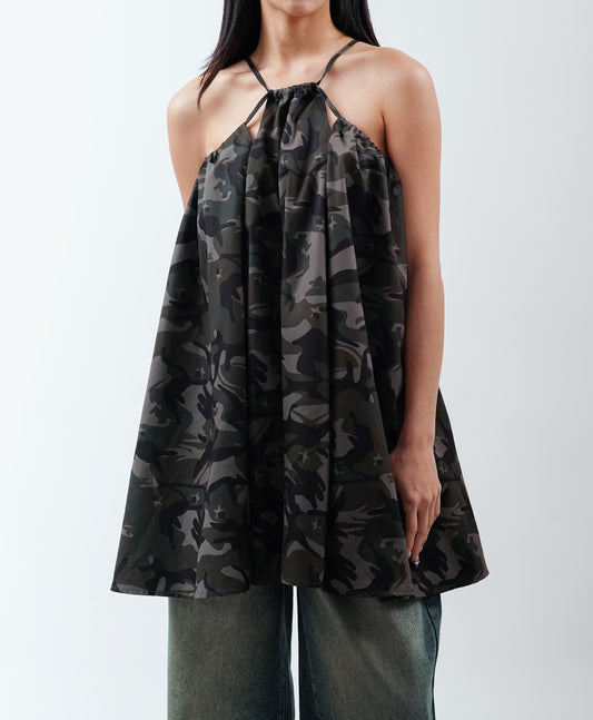 Camouflage Print Sleeveless Halter Top