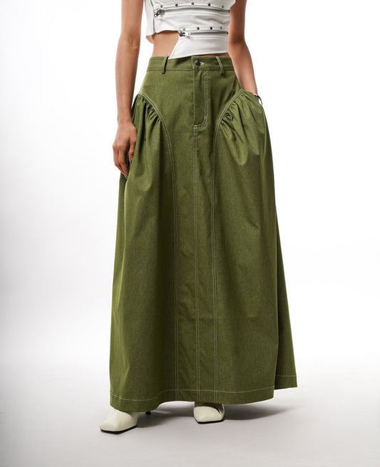 Green Skirt with Stitch Line